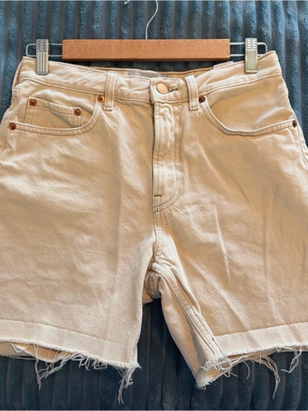 Everlane Cream Denim Shorts with Raw Hem